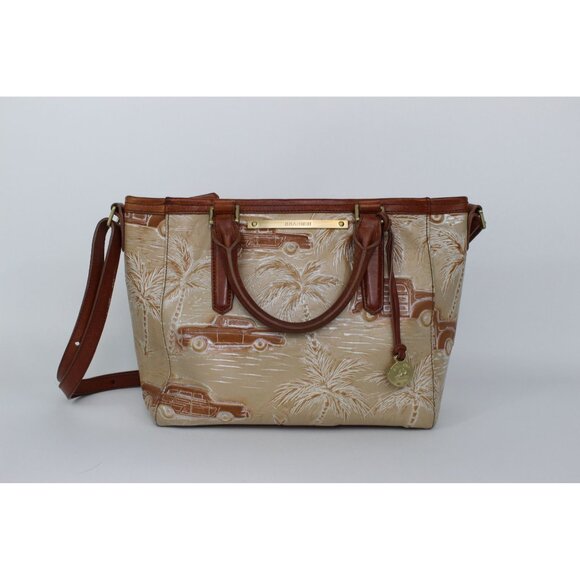 Brahmin Copa Cabana Embossed Leather Satchel Tan Brown Vintage Tote - Picture 1 of 13